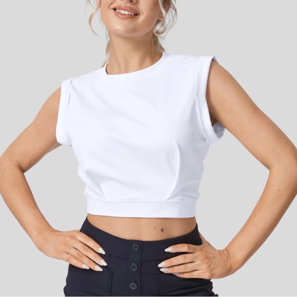 Halara Crew Neck Sleeveless Cropped Yoga Top White Size Small